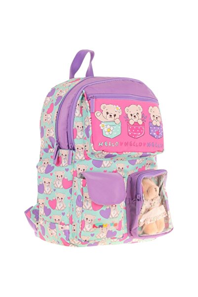 KAUKKO Rucsac de școală pentru școala primară pentru fete cu ursuleț de pluș ...