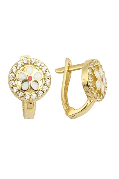 Cherry by Özkonak Halka İçinde Beyaz Papatya Çocuk Küpesi