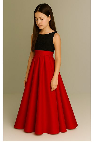 MadyaButik Girl's Red Satin Pleated Kiloş Skirt, Mother Daughter Matching Skirt Graduation Skirt