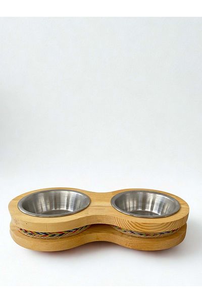 Fitline Natural Wooden Food or Water Bowl Double Jut Color