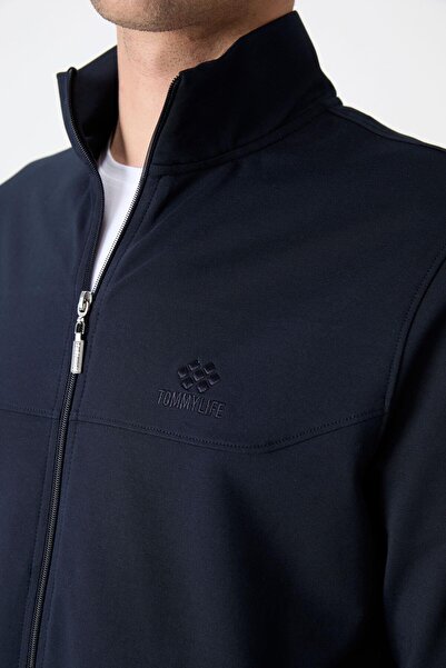 RAPAPA Tommylife Navy Blue Stand Collar Zipper Casual Form Classic Leg Men's Tracksuit Set - 85072