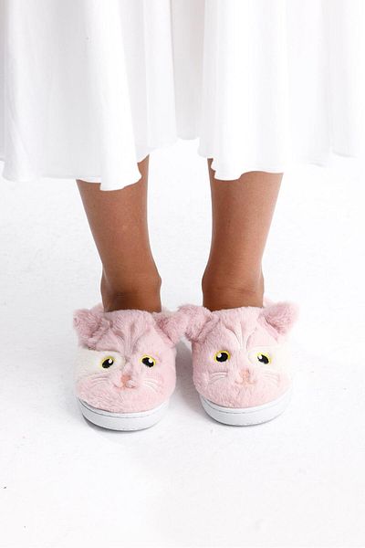 NOVİNS Comfortable Flexible Sole Washable House Slippers with Plush Cat Figure Dowry Slippers