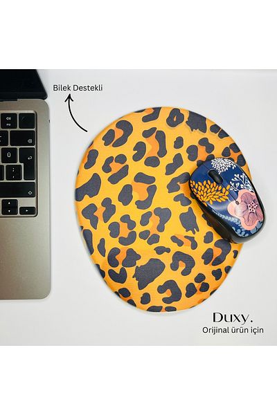 Duxy Leopard Pattern Wrist Support Mouse Pad, Non-Slip Base, Comfortable and Soft for Home Office and Gaming