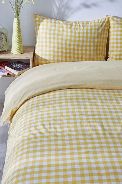 Ricco Lifes Κίτρινο σετ μονό παπλωματοθήκη Gingham (ΧΩΡΙΣ ΣΕΝΤΟΝΙΑ)