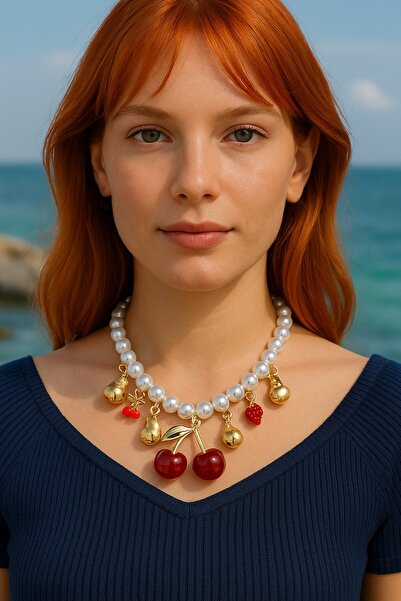 TAKIŞTIR قلادة بتصميم مرصع باللؤلؤ ومختلط الأشكال باللون الذهبي