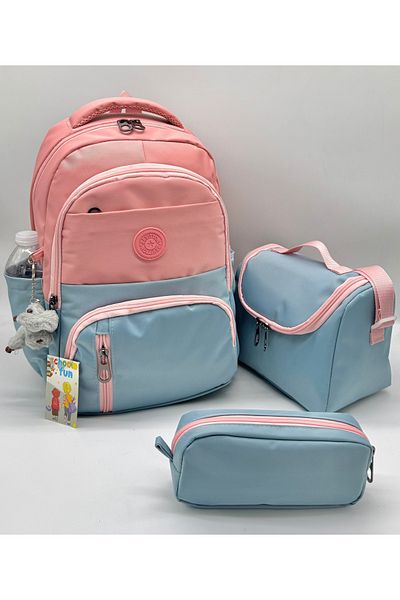 ÇantaExpress First School Bag Set of 3 Unisex Water Resistant Children's Primary School Bag 8010 Blue - Powder