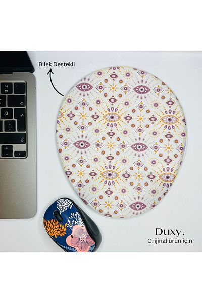 Duxy Evil Eye Bead Wrist Supported Mouse Pad, Non-Slip Base, Comfortable and Soft Mousepad for Home Office and Gaming