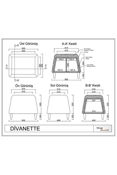 Nitro Furniture Divanette Lüks Puf & Ayak Taburesi - Masif Ahşap Ayaklı