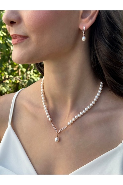 İLK İNCİ TAKI Gerçek Doğal Rose Renk İnci Set – ST093