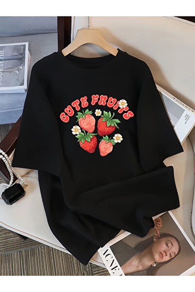 Tarzsokak Imprimeuri cu fructe de căpșuni proaspete negre Tricouri de vară de...