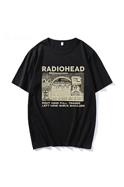 Tarzsokak Crni Radiohead majice sa smešnim retro printovima, široke i prozrač...