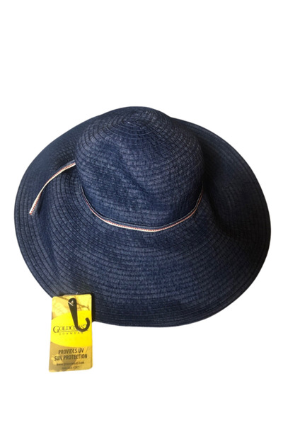 Gold Coast قبعة فيدورا زرقاء واسعة الحواف للنساء مع شريط مضفر - جانيت، أزرق