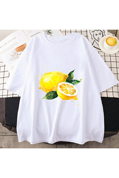 Tarzsokak Бяло бельо с плодов принт от нар, Хараджуку, карикатура, лимон, бял...