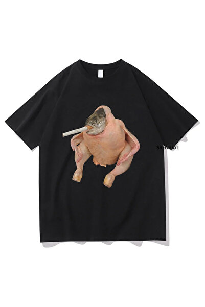 Tarzsokak Siyah Balık Yüz Tavuk Sigara Sigara Meme Tshirt Komik/ harajuku Uni...