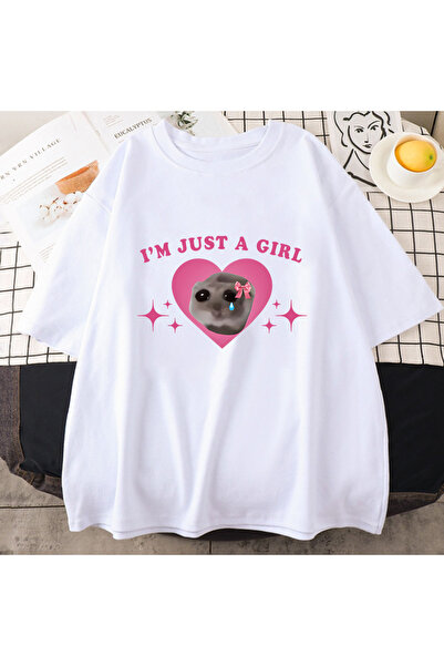 Tarzsokak Бяла тениска с тъжен хамстер „Аз съм просто анимационен герой“ Лято