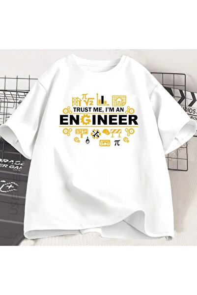 Tarzsokak تي شيرت أبيض اثق بي أنا مهندس مضحك هندسي هزل جرافيك تي شيرت مقاس كبير
