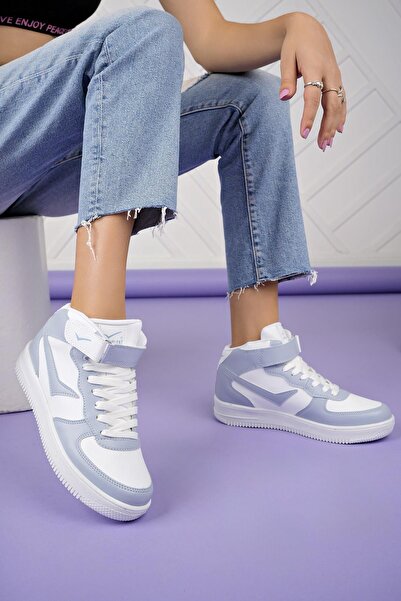 Raynok Unisex Comfortable Fit Orthopedic Sole High Top Sneakers Blue-White