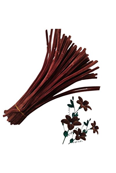 Dünya Magnet 50 Adet Koyu Kahve Şönil, Çiçek Yapımına Uygun Tüylü Tel, 30 Cm 6mm