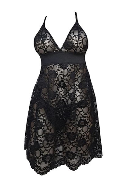 ioana boutique textile Set Pijama Tanga si Rochita Dantela, Negru, S