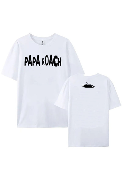 Tarzsokak Λευκά καλοκαιρινά μπλουζάκια PAPA ROACH για βαριά μουσικά συγκροτήμ...