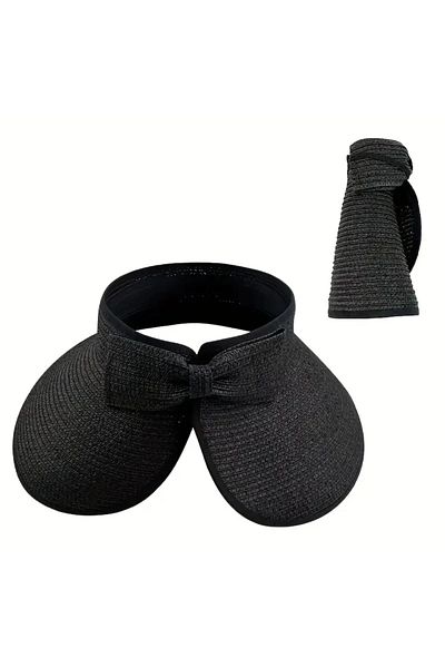 Saria Moda Black Straw Velcro Bow Uv Protective Women's Hat