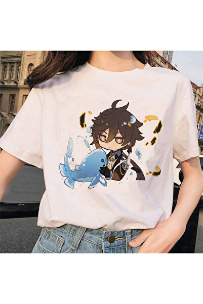 Tarzsokak Tricouri albe Genshin Impact Zhong Li Morax cu mânecă scurtă100 Îmb...