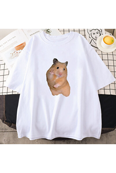 Tarzsokak Бял хамстер гърди Kawaii карикатура графично отпечатана лятна тениска