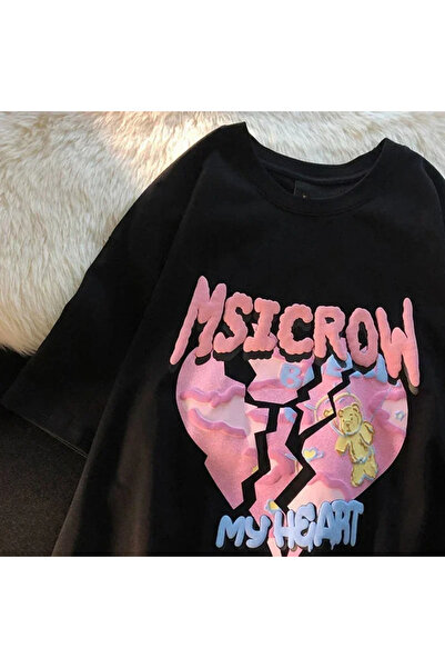 Tarzsokak Crni crtani print, letnji slatki uzorak u obliku srca, Harajuku