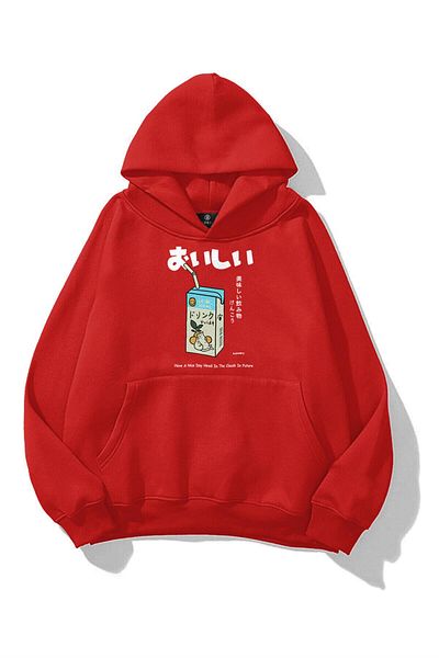 Trendiz Unisex Cat Lemon Juice Sweatshirt Red