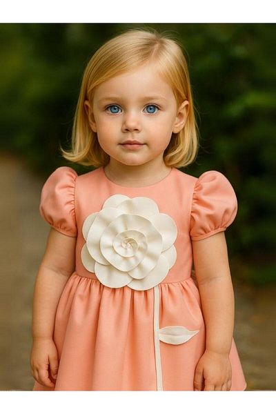 Zekids Girl's Watermelon Sleeve Floral Embroidered Special Occasion Dress