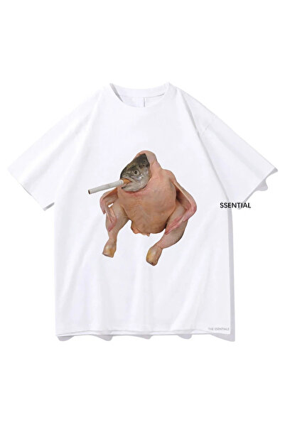 Tarzsokak Beyaz Balık Yüz Tavuk Sigara Sigara Meme Tshirt Komik/ harajuku Uni...