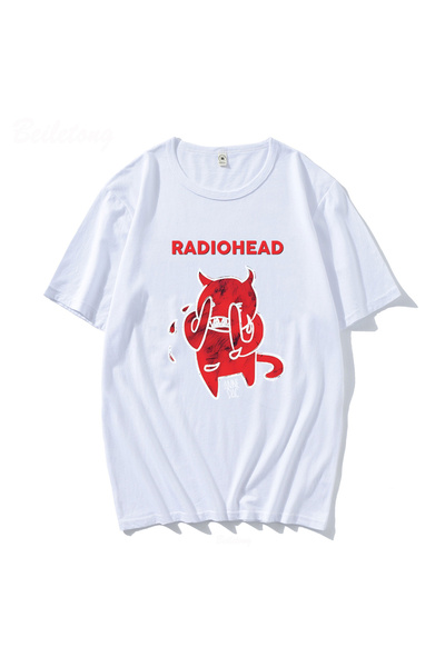 Tarzsokak تي شيرت أبيض لطيف على شكل شيطان يبكي من راديوهيد، طباعة ألبوم موسيق...