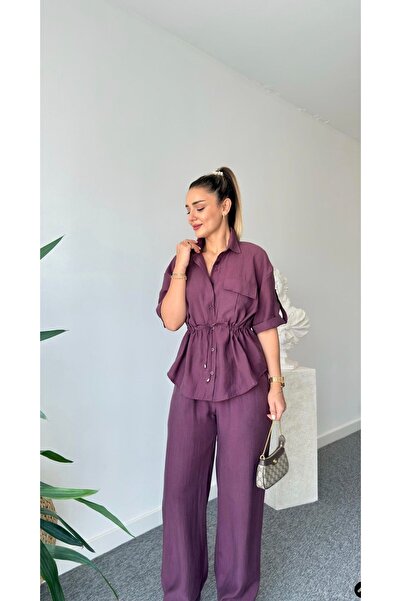 DUSOHOME Plum Waist Gathered Modal Suit