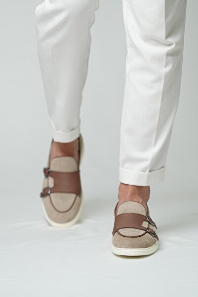 TETRİ Duncan Model Hakiki Deri El Yapımı Erkek Bej Süet Deri Loafer Ayakkabı