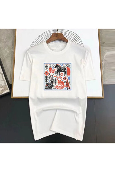 Tarzsokak Λευκό Χρώμα Forest Print T Καλοκαιρινά Μπλουζάκια Streetwear gr