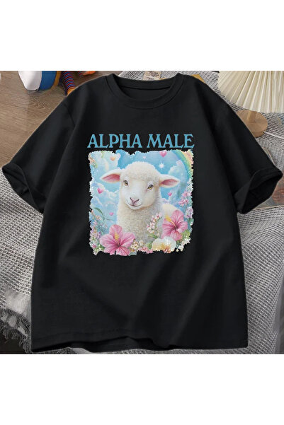 Tarzsokak Tricou grafic negru cu capră, meme, stupă și ciudată, Alfa T