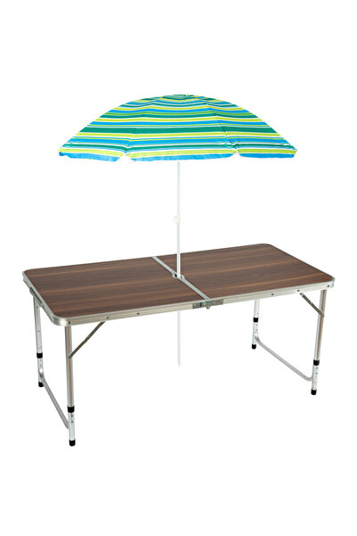 Funky Chairs Şemsiyeli Katlanabilir Piknik Masası - Ahşap Desen