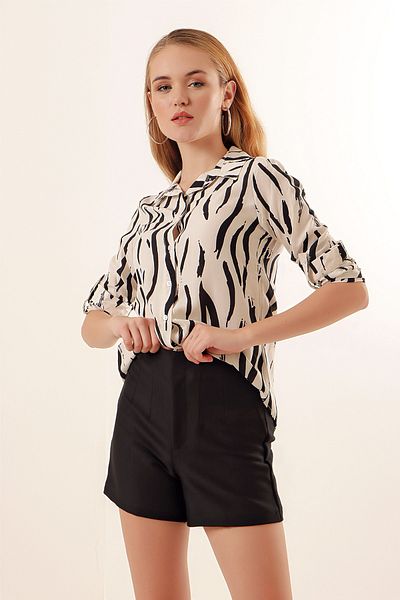 Merterium Women's Patterned Viscose Shirt Cream 1071