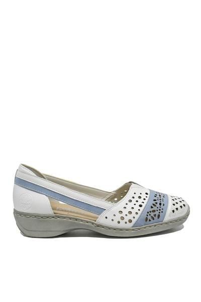 Rieker Women's loafers in white leather, with light blue details