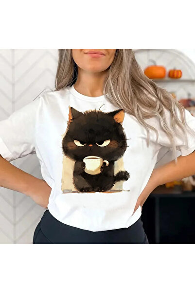 Tarzsokak قطة بيضاء مضحكة في سن المراهقة كورية عتيقة ملونة برسومات جرانيك باس...