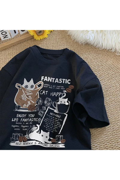 Tarzsokak Versiunea coreeană neagră a noului T, imprimată cu grupul de pisici...