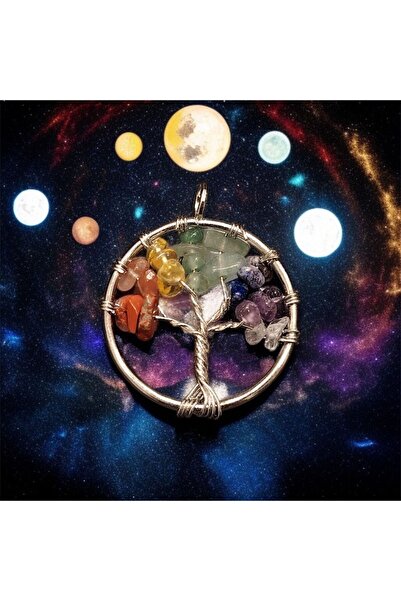 AURA STONE قلادة شجرة الحياة من الأحجار الطبيعية للشاكرا من أوراستون مع سلسلة...