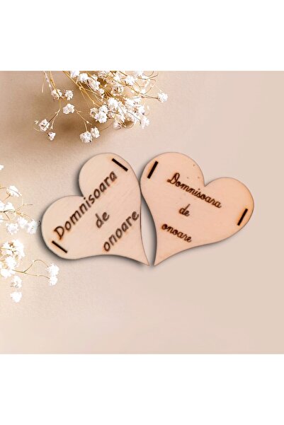 OEM Set 4 cocarde inimioara, lemn gravat laser, 6cm (mire, nas, domnișoară de onoare, cavaler de onoar