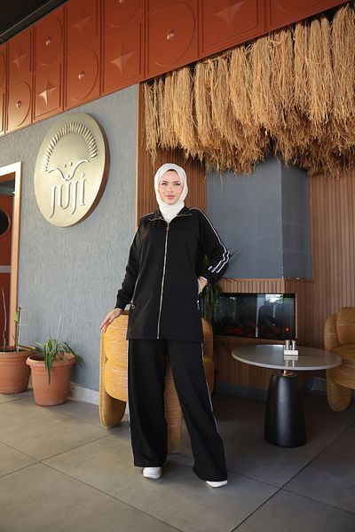 MİMİ Luxury Wear Women's Hijab Tracksuit Set with Zipper & Bottom Top Set