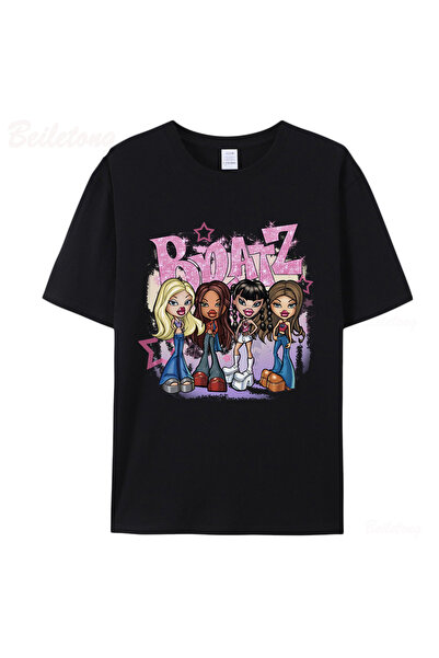 Tarzsokak Siyah Bratz Y2k 2000 Karikatür Baskı Harajuku Pembe Üstleri Yaz