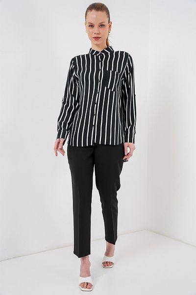 Merterium Women's Long Sleeve Striped Shirt Black 1072