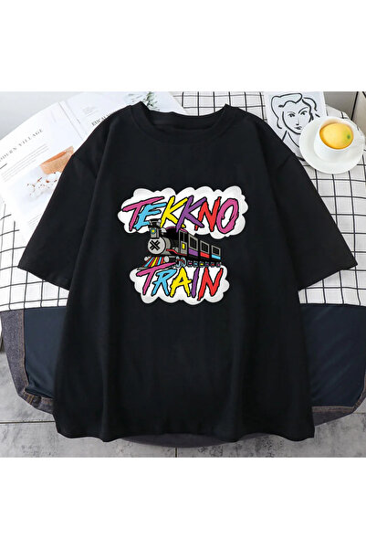 Tarzsokak قميص كولبوي باند كهربائي مطبوع عليه رسومات قطار تيكنو باللون الأسود...