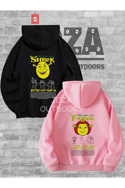 Jobia Outdoors Women's Men's Shrek and Fiona Printed Lover Couple Combination Design Hooded Sweatshirt Set of 2
