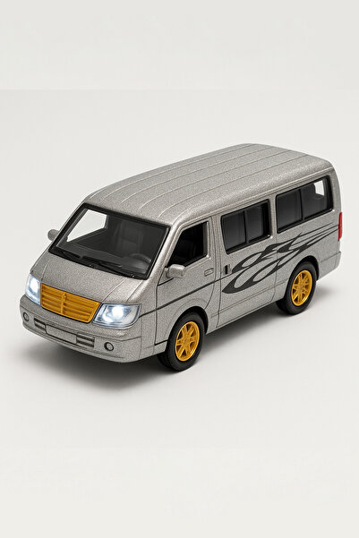 farddad Pull and Drop Minibus Toy | Metal Sprinter Bus | With Sound and Light - Front Doors Can Be Opened | Silver
