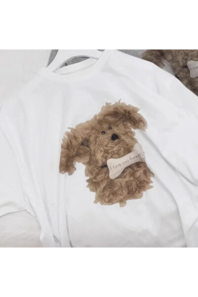 Tarzsokak Model alb cu câine drăguț imprimat, largi, rotund, simplu, nou, con...